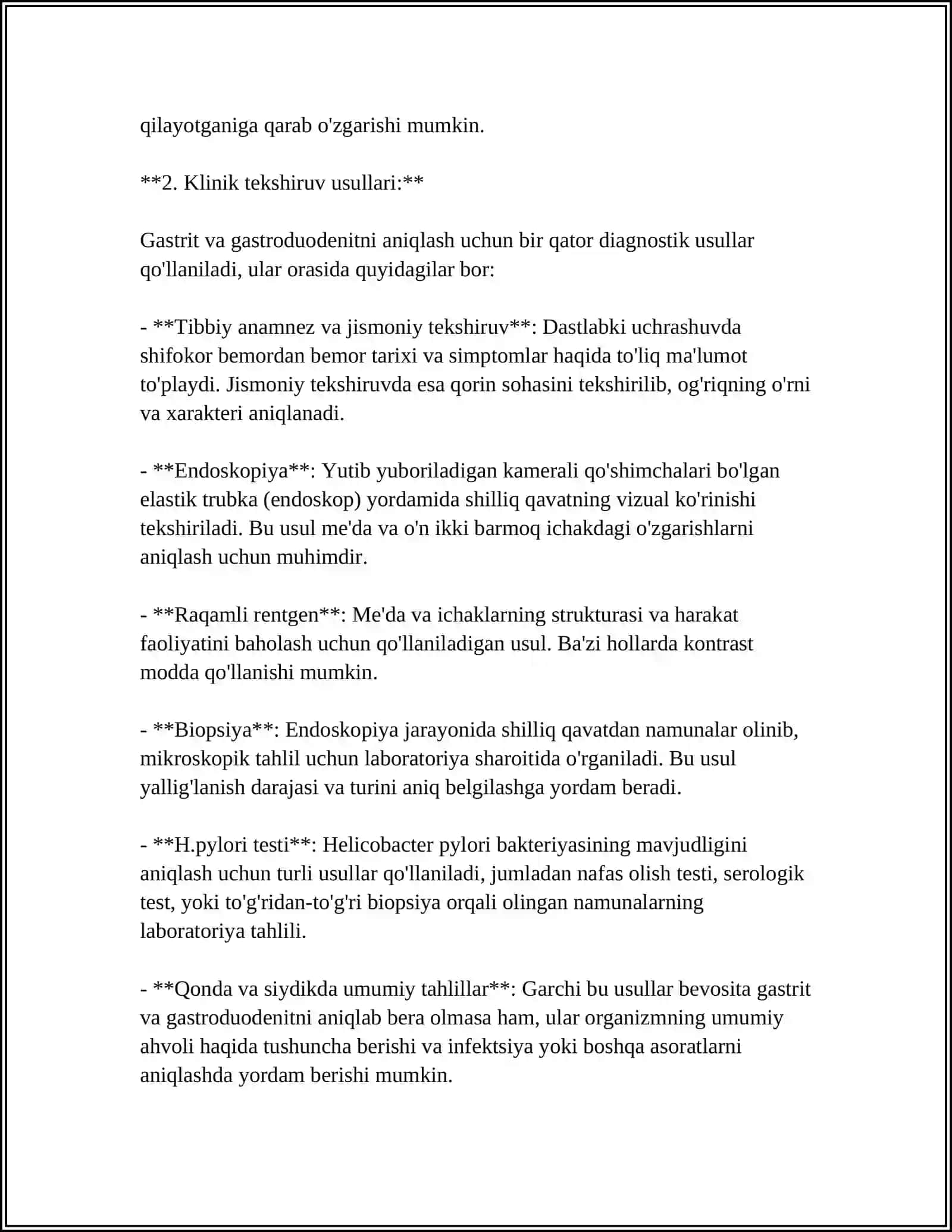 ME'DA ICHAK KASALLIKLARI VA UNI KLINIK TEKSHIRISH 4