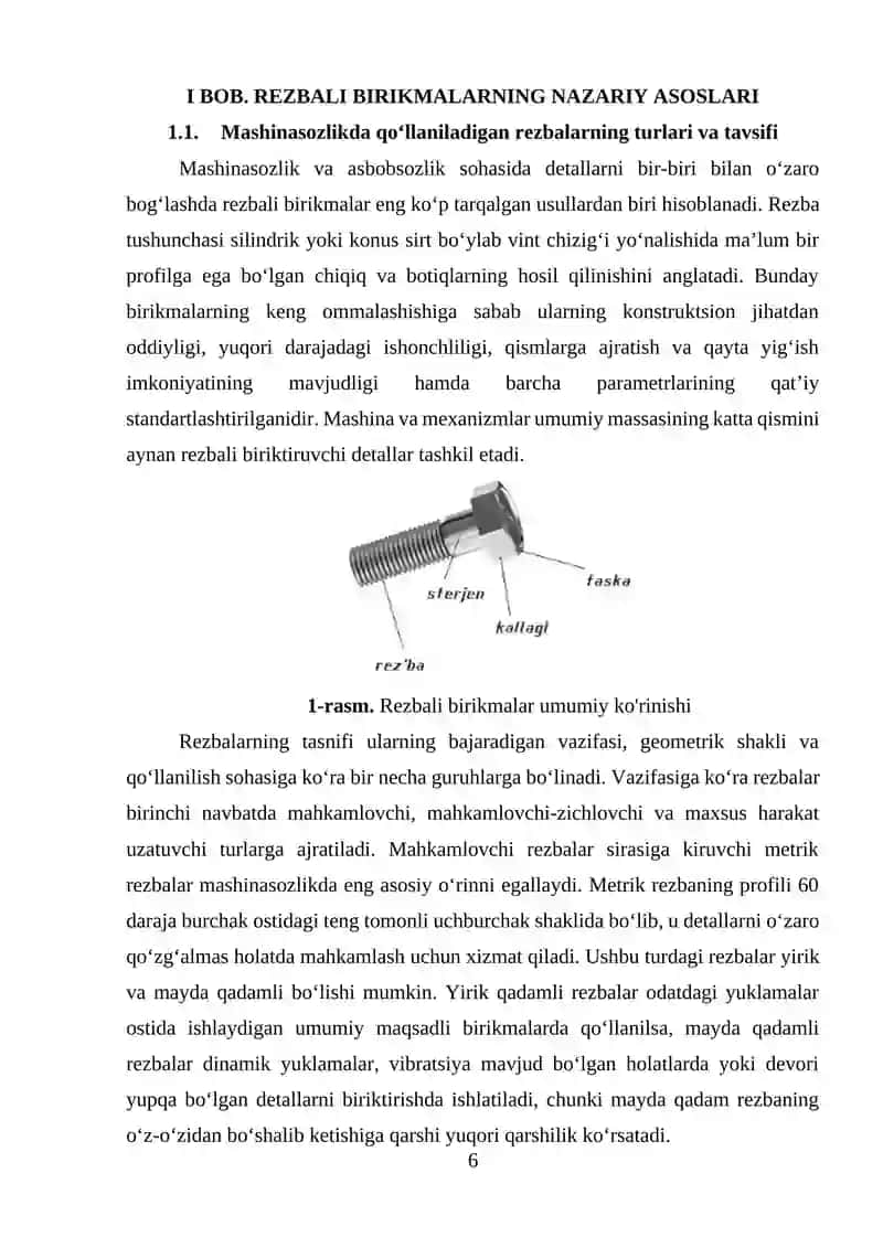 Birikmalar va rezbalar boʻyicha hisoblash tartibi 4