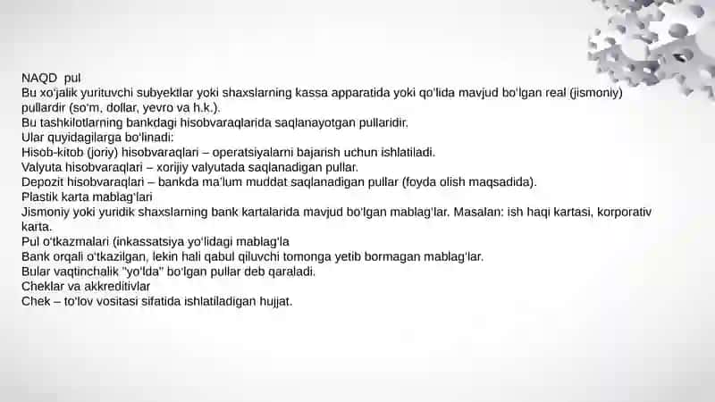 Pul mablagʻlari va hisob-kitoblar hisobi 4