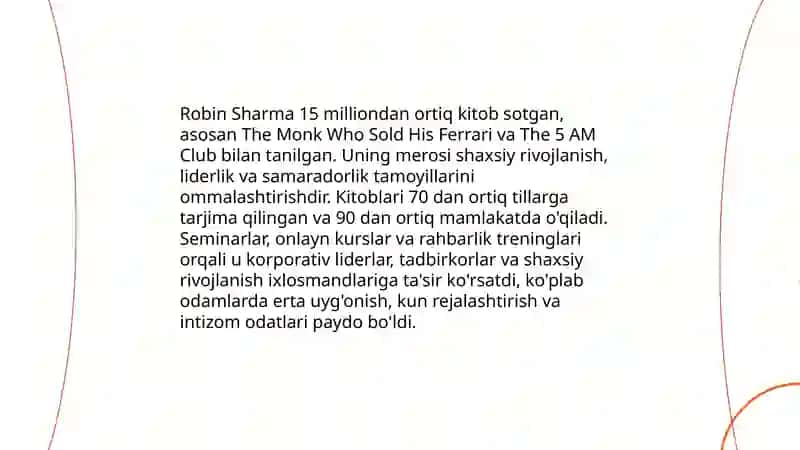Robin Sharma o'lsang kim yeg'laydi 4