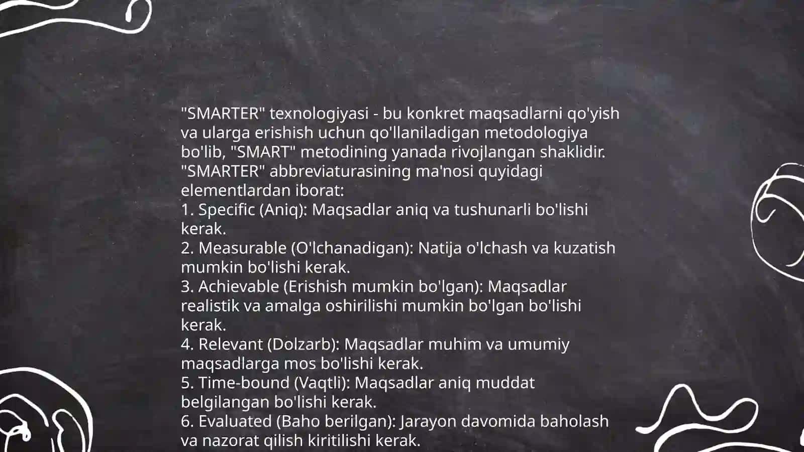 "SMART" VA "SMARTER" texnologiyasini qoʻllanilishini 4