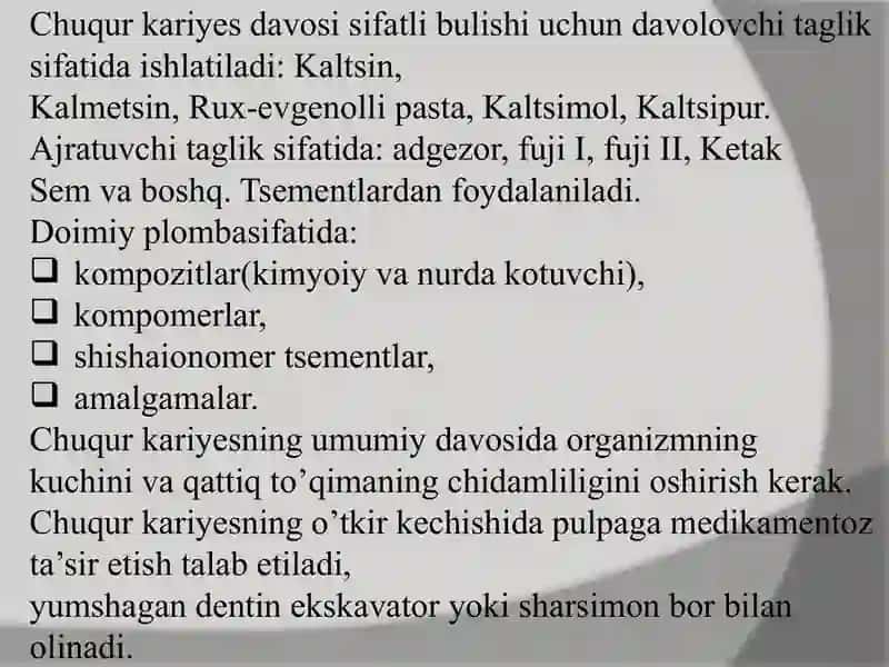 O’tkir chuqur kariyesni davolash usuli. 4
