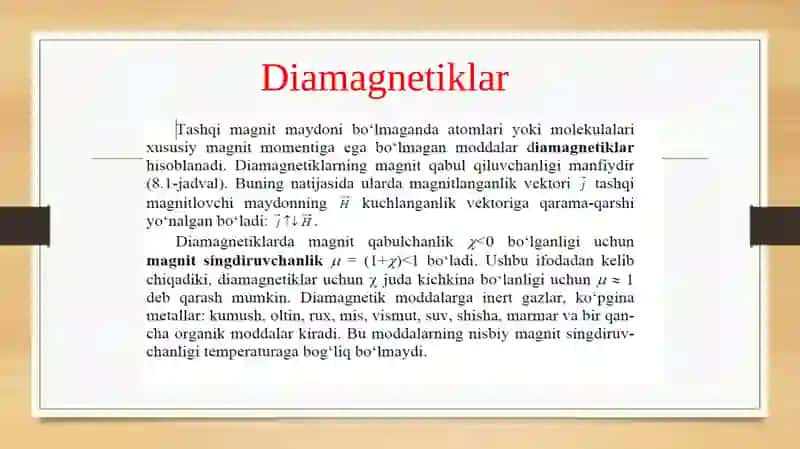 Diamagnetizm, paramagnetizm va ferromagnetizm 4