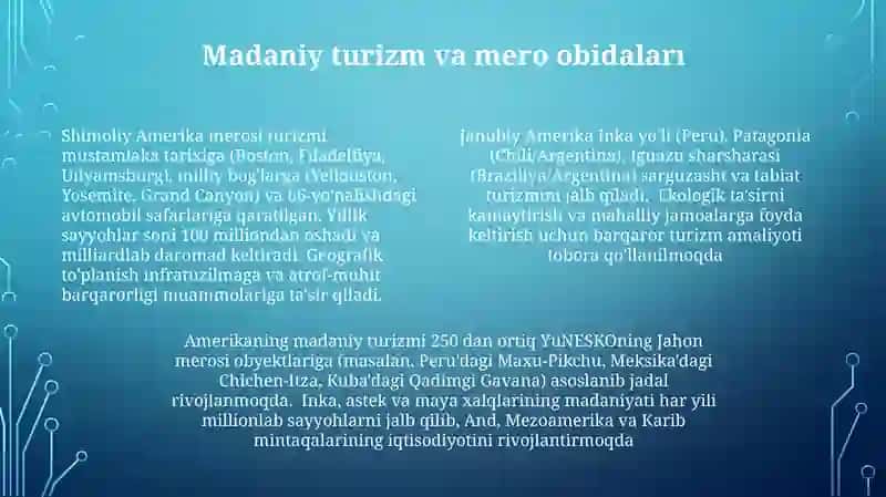 Amerika qitʼasi mamlakatlari turizm geografiyasi 4