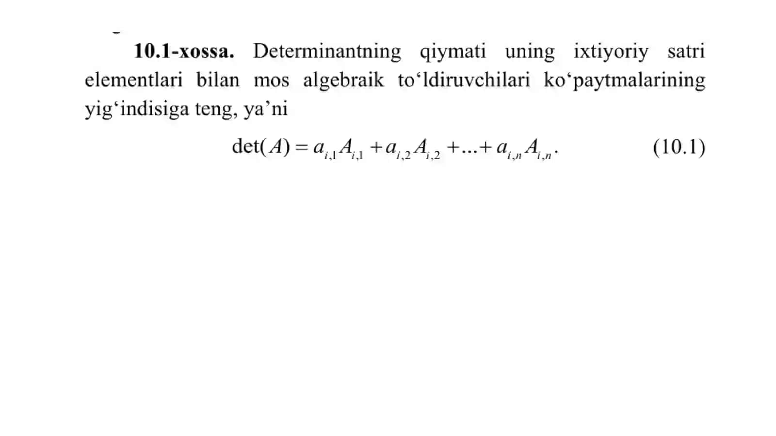 Minorlar va algebraik to'ldiruvchilar. Laplas teoremasi 4