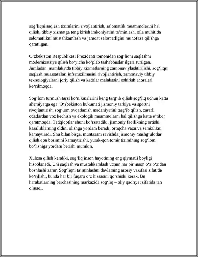 SOGʻLIK OLIY QADIRYAT 4
