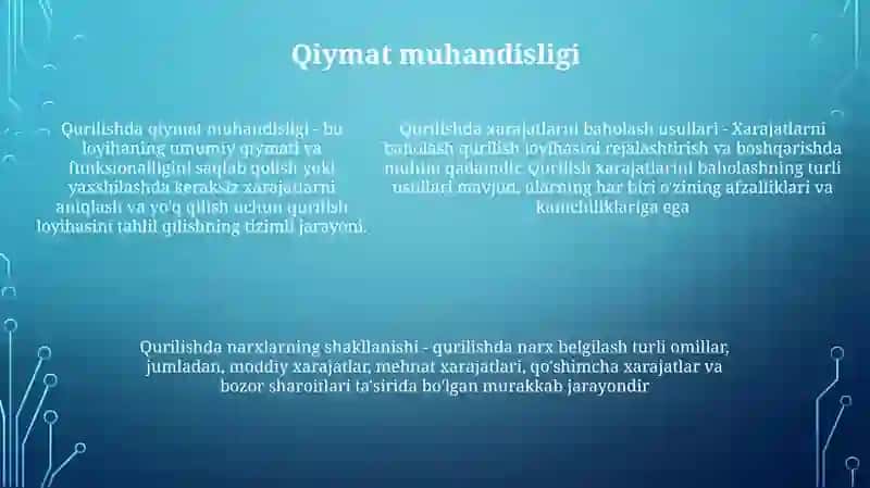 Qurilishda Narxlarni Shakllantirish Usullari 4