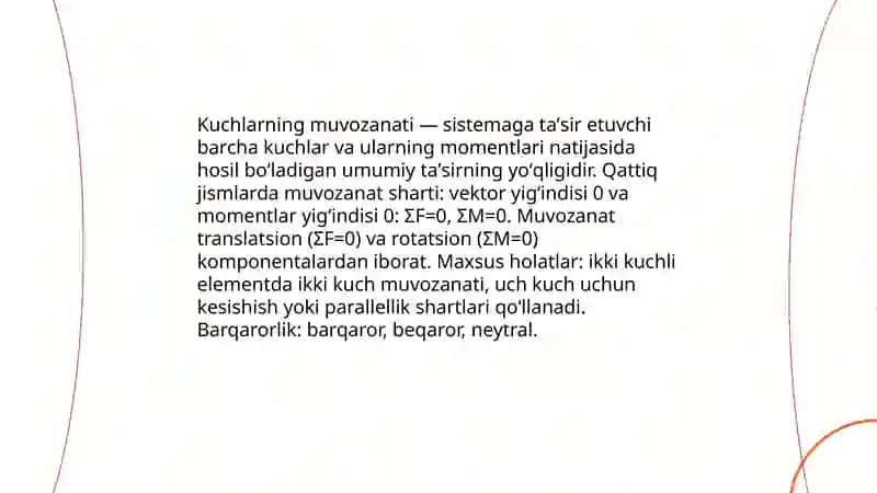 Kuchlarning muvozanati va kuch momenti 4