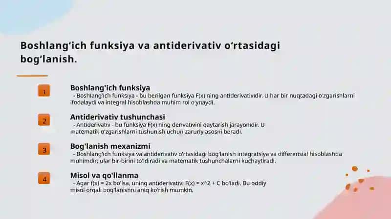 Boshlang‘ich funksiya va aniqmas integral tushunchalari 4
