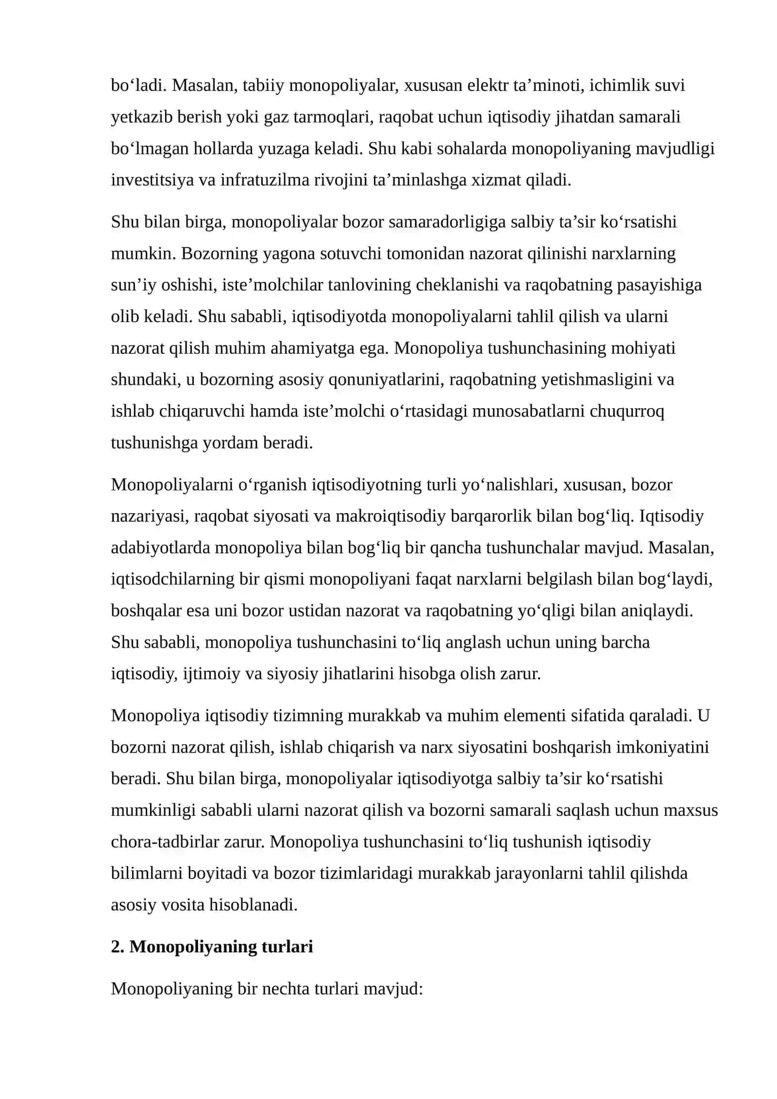Turlari VA XUSUSIYATLARI MONOPOLIYA: UNING 4