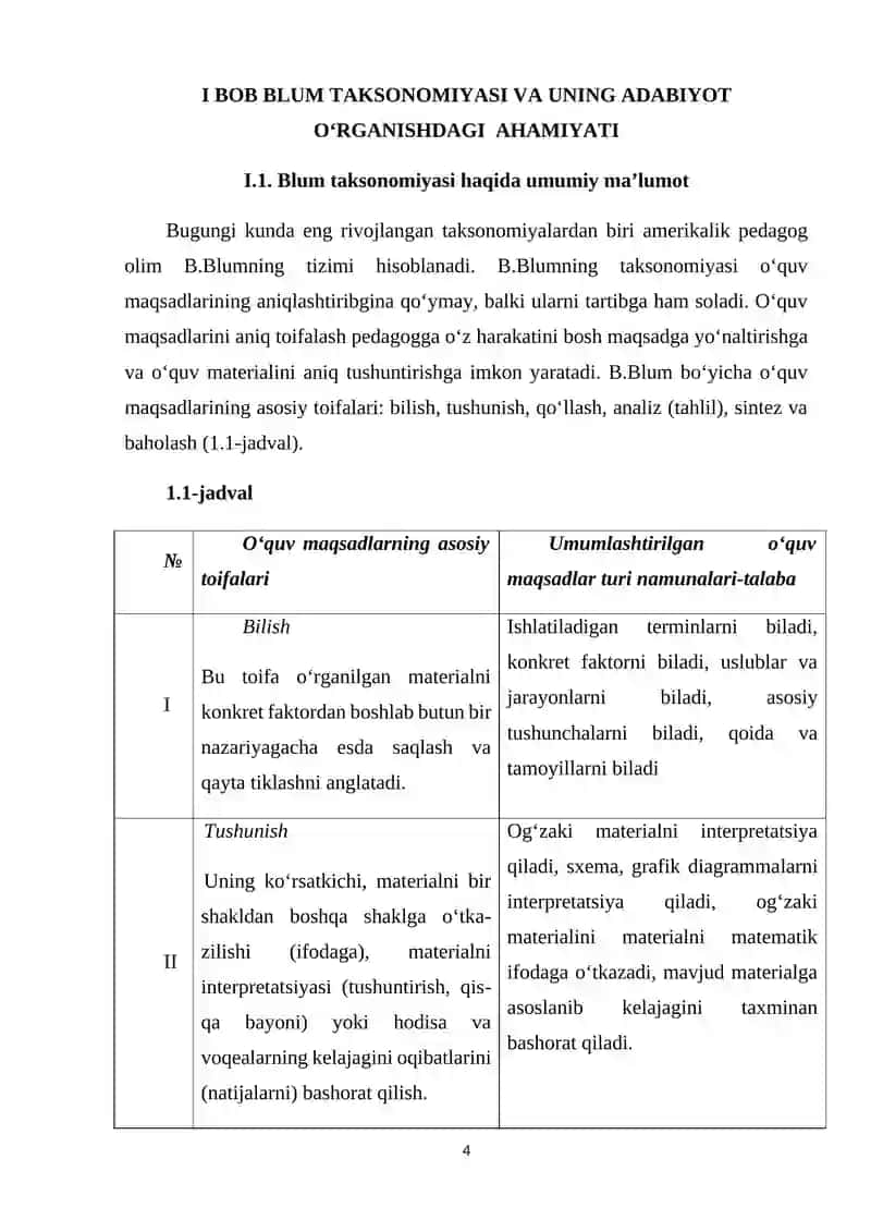 Blum taksonmiyasi va uning adabiyot oʻqitishdagi ahamiyati 4