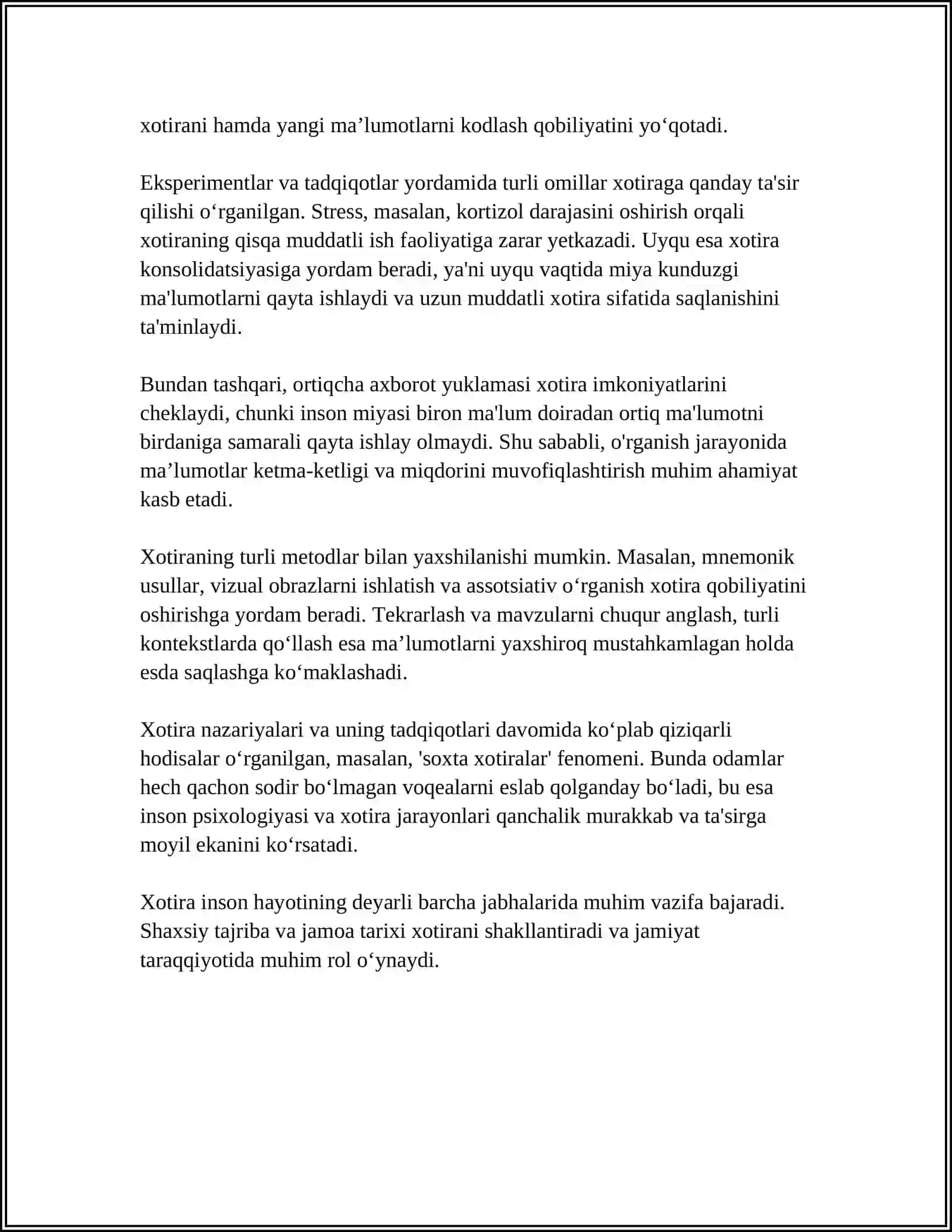 XOTIRA VA UNING TURLARI 4