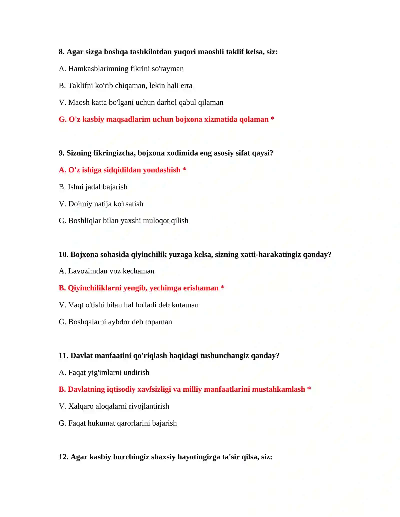 Bojxona rejimlari bo‘yicha testlar 4