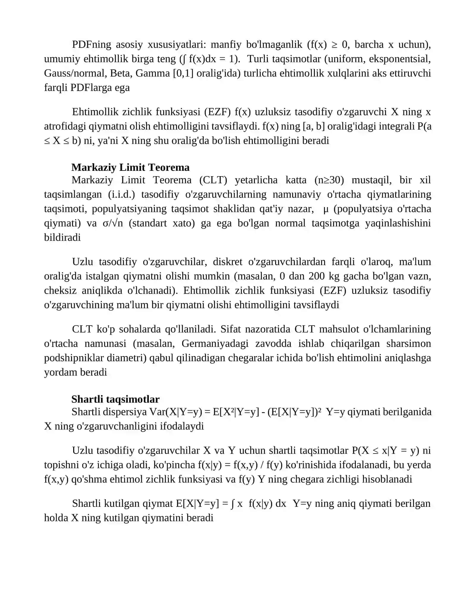 Uzluksiz tasodifiy miqdorlar 4
