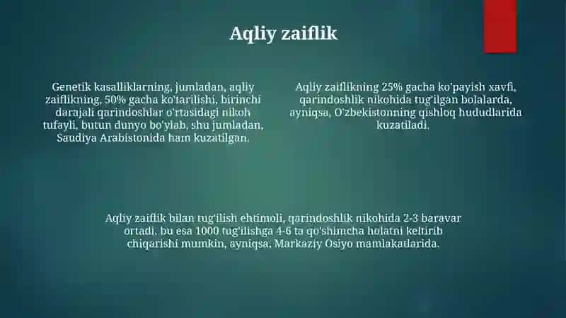 Qarindoshlik juvftlashning zararli oqibatlari 4