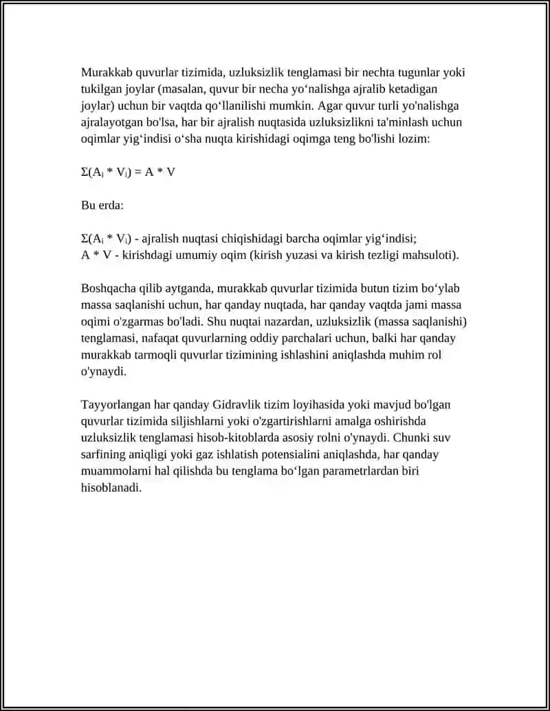 SODDA QUVURLARNI HISOBLASHNING ASOSIY TENGLAMASI. MURAKKAB QUVURLAR 4