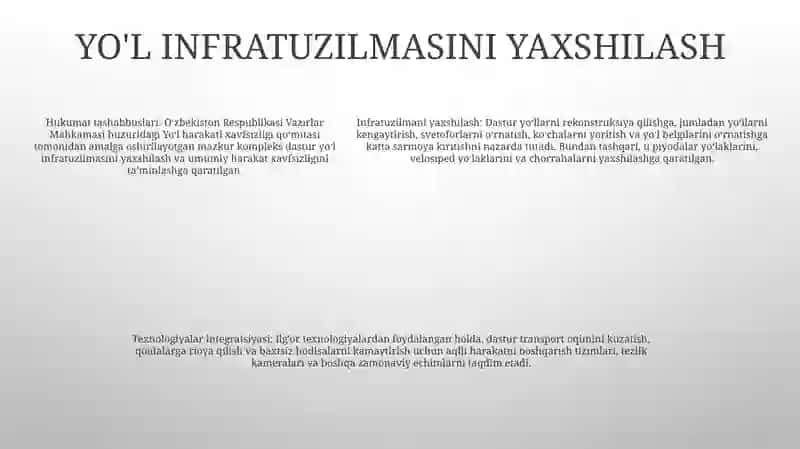 Ўзбекистон Республикаси Йўл Хавфсизлигини Та’Minlash Tizimini Yanada Takomillashtirish Chora-Tadbirlari 4