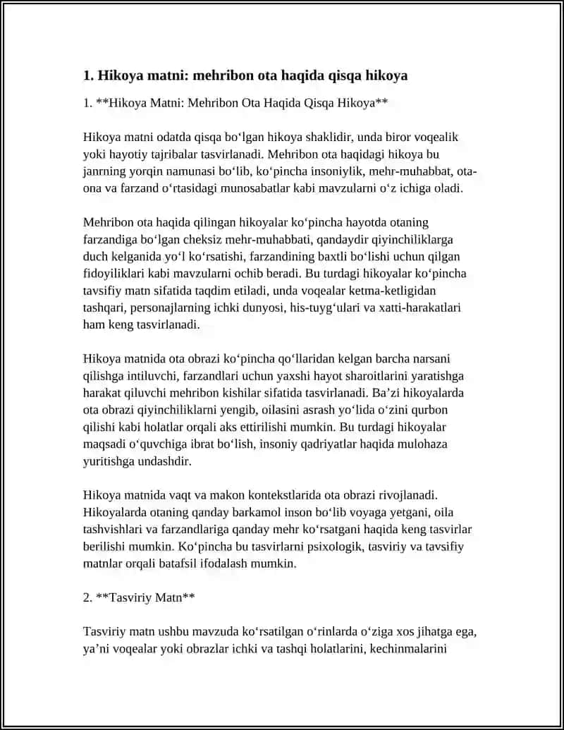 Mehribon Ota Haqida Qisqa Hikoya 4