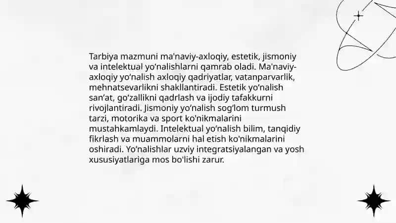Tarbiya jarayonining mohiyati, mazmuni, tarbiya tamoyillari va metodlari 4