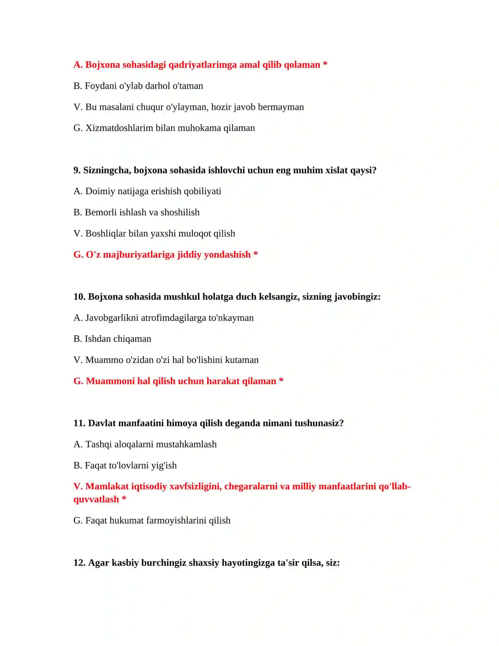 Bojxona test savollari yangi 4