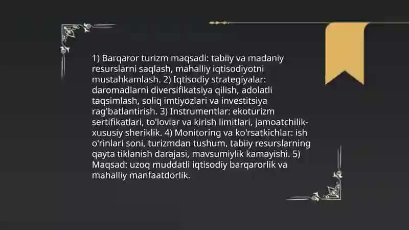 Turizmda rejalashtirishning iqtisodiy ekalogik va ijtimoiy- madaniy jihatlari 4