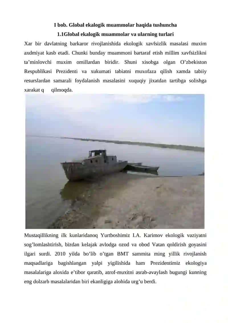 GLOBAL EKOLOGIK MUAMMOLARNING KELIB CHIQISH SABABLARI VA ULARNI HAL QILISH CHORA TADBIRLARI 4