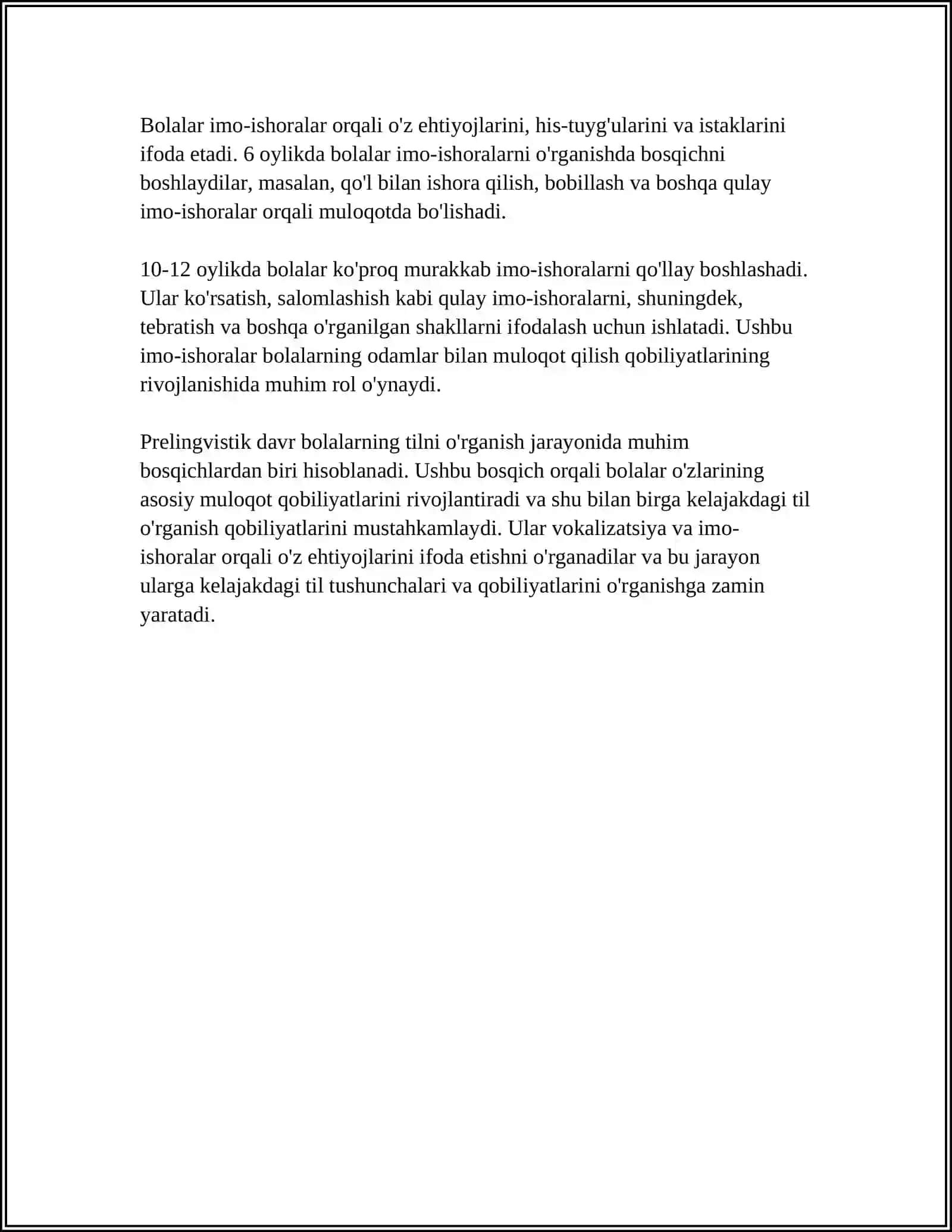 PSIXOLINGVISTIKA. BOLALAR TILINING ILK RIVOJLANISH DAVRI 4