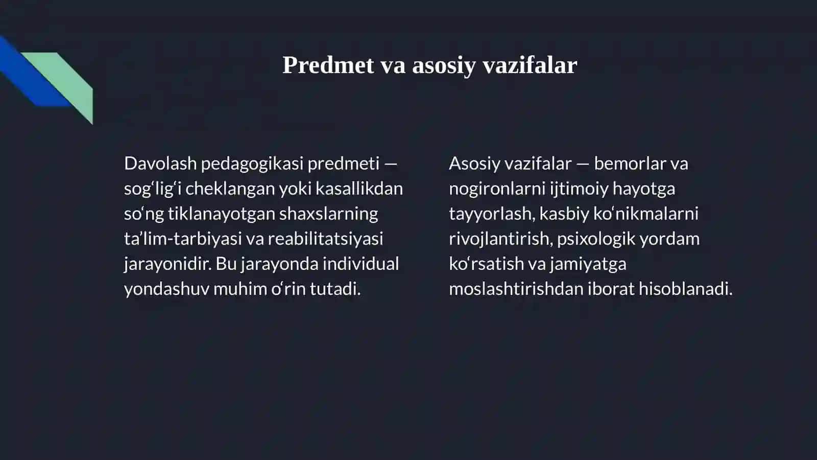 Davolash pedagogikasining predmeti va vazifalari 4