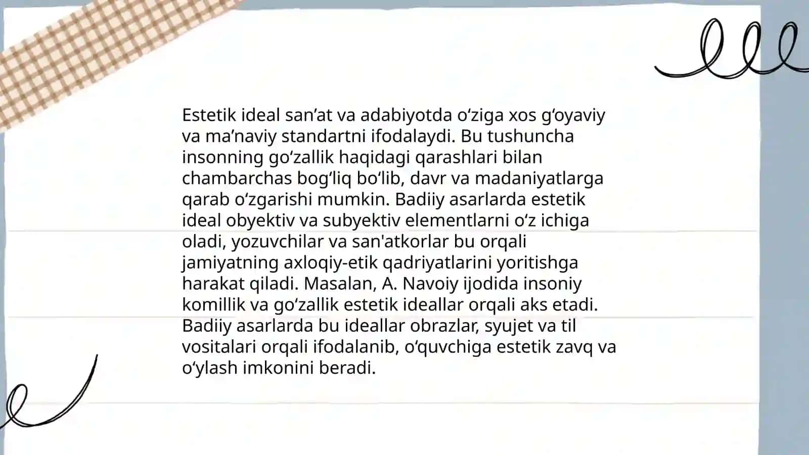 Badiiy asar gʻoyasi mavzusi va estetik ideal 4
