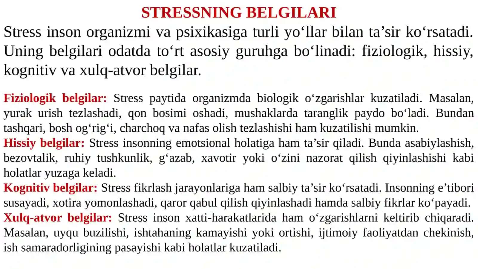 Stressni bartaraf etish treninglari. 4