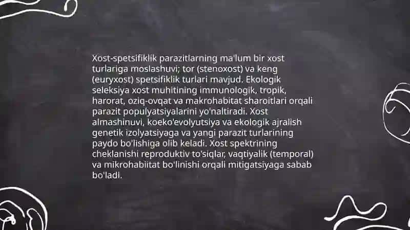 Parazitlar guruhi ajralishining ekalogik asoslari 4