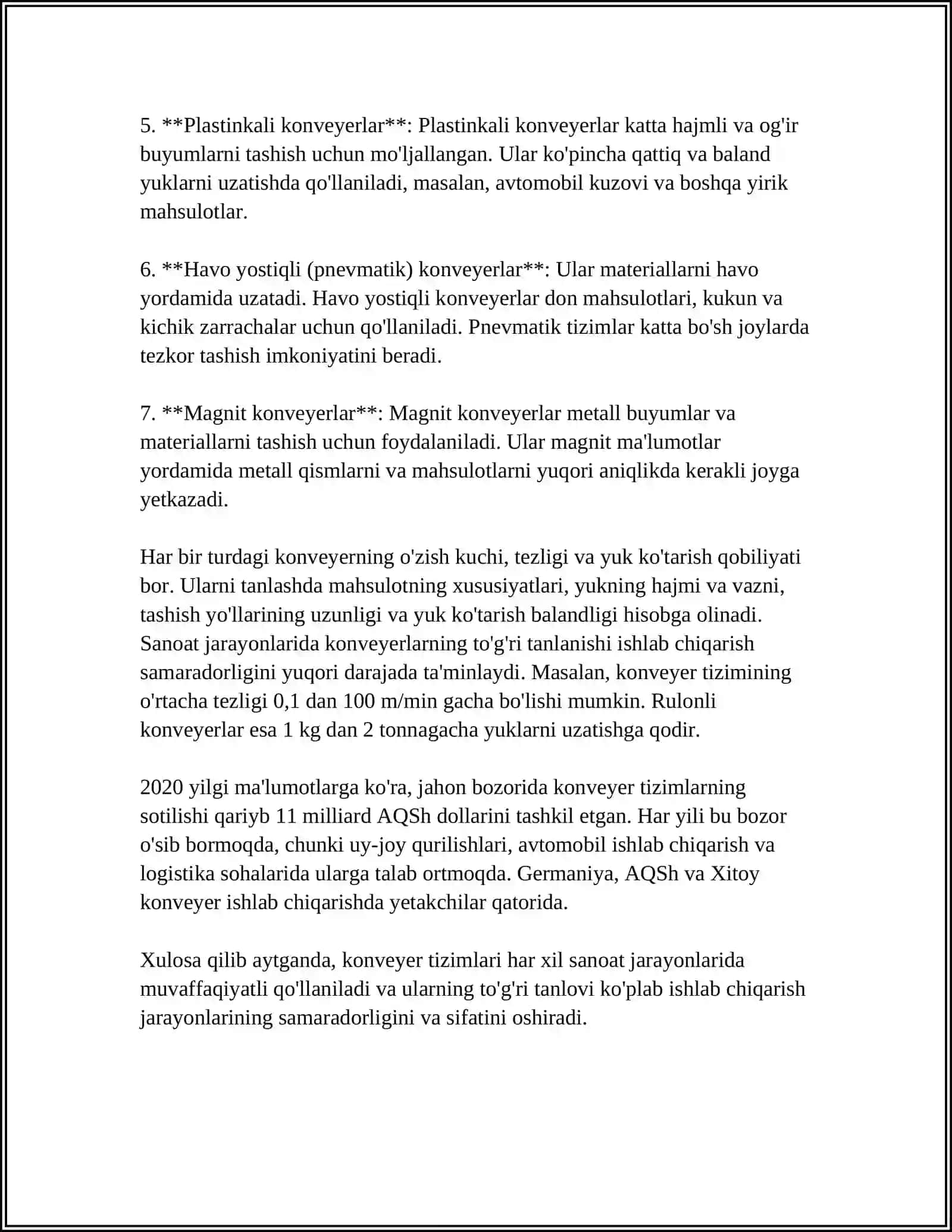 MUSTAQIL ISH Mavzu: KONVEYERLAR 4