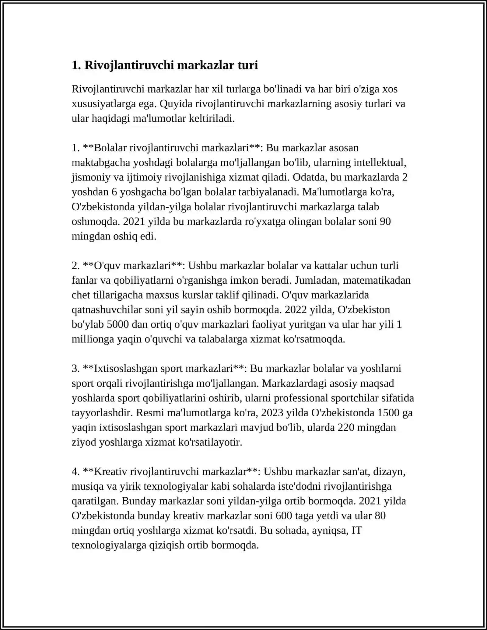 Rivojlantiruvchi markazlar turi 4