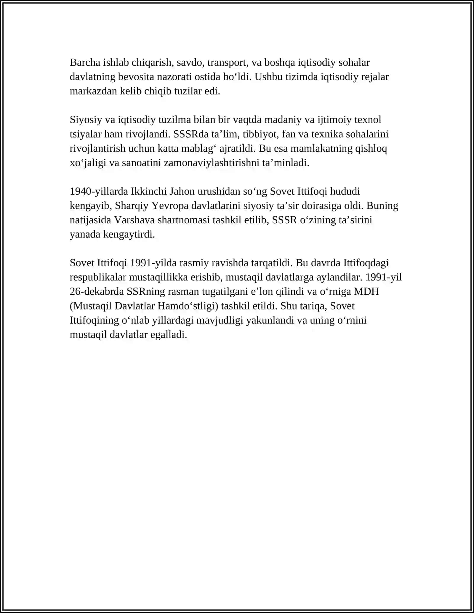 SOVET DAVLATINING TANAZZULGA YO'L TUTUSHI 4