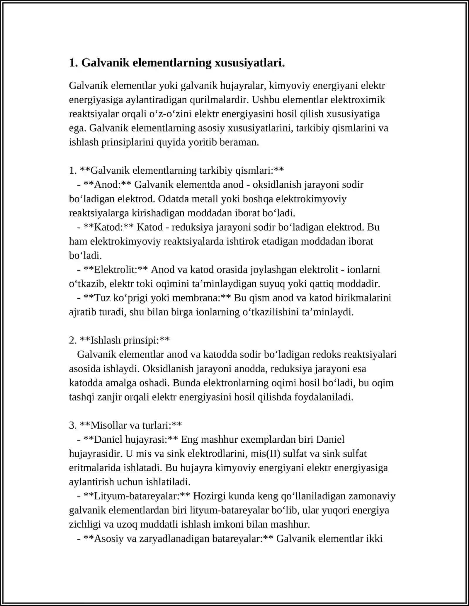 GALVANIK ELEMENTLARNING XALQ XO’JALIGIDAGI RO’LI 4