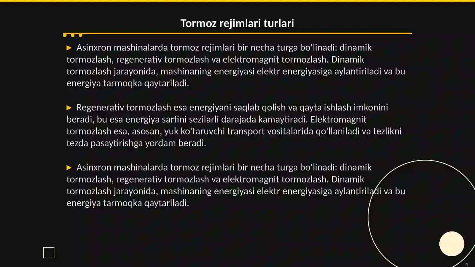 Asinxron mashinaning tormoz rejimlari 4