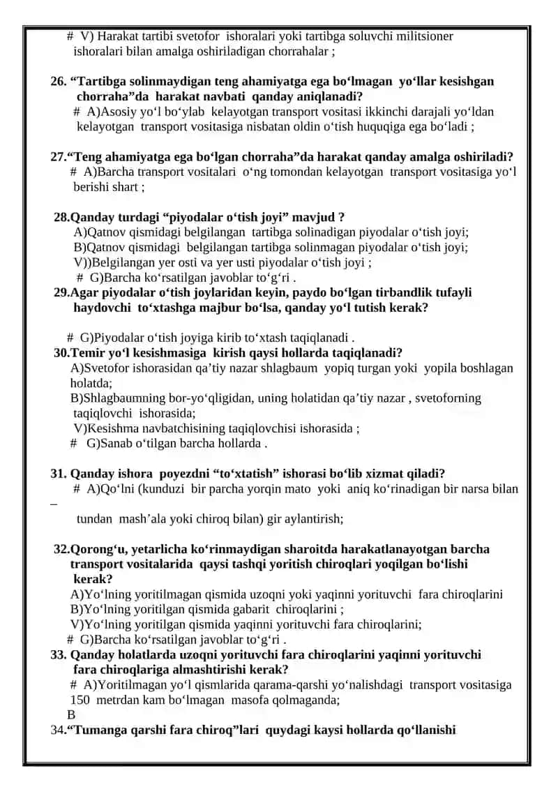 Yo‘l Harakati Qaidalari 4
