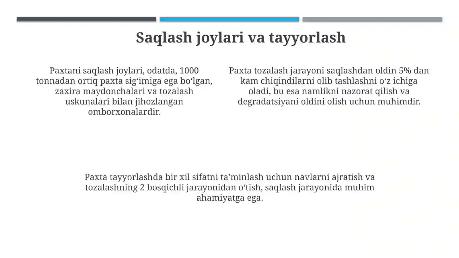 Chigitli paxtani saqlash texnologiyasi 4