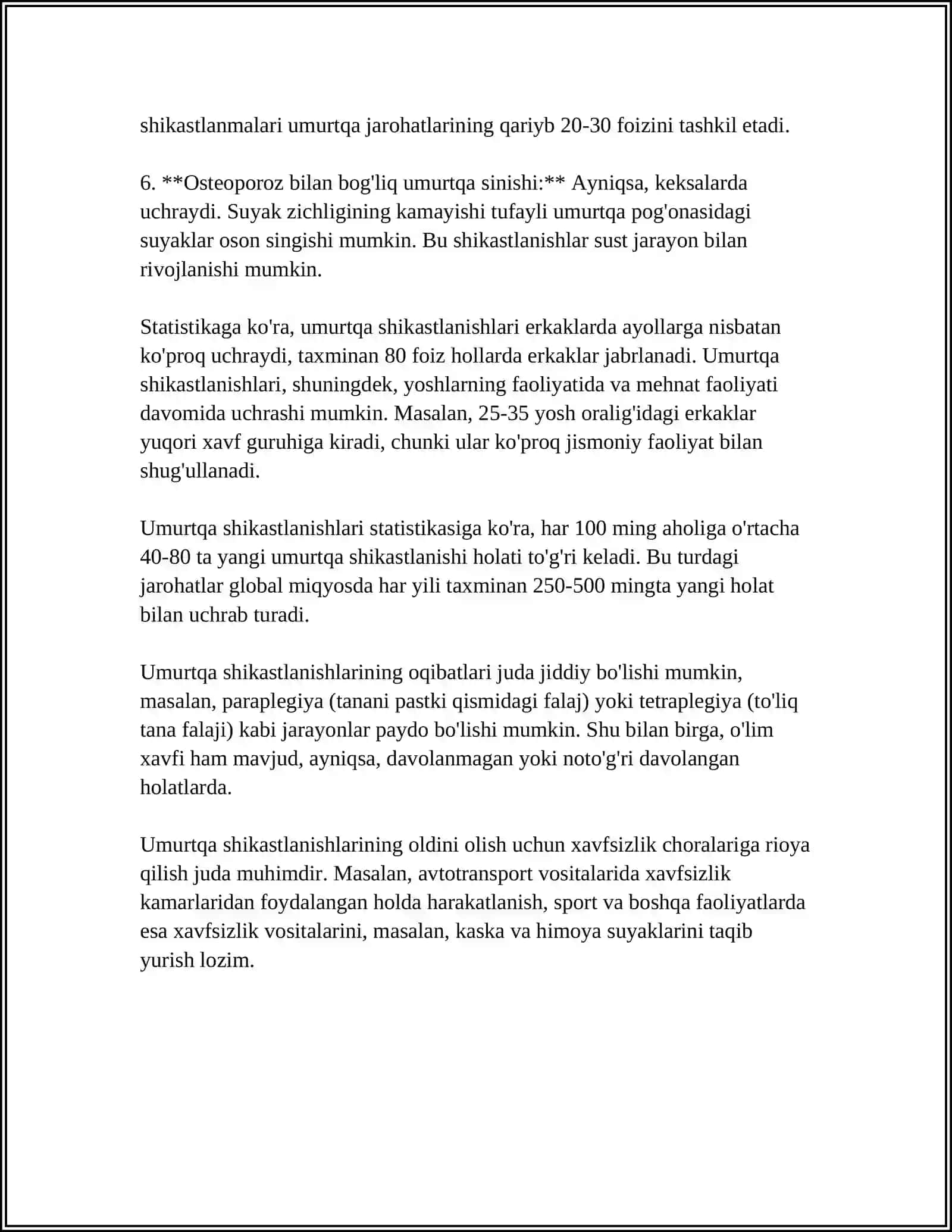 UMURTQALARNING SHIKASTLANISHIDA BIRINCHI YORDAM 4
