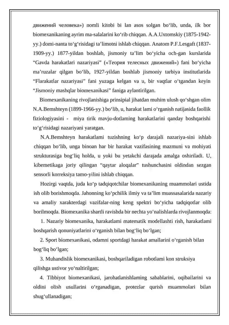 Biomexanika fanidan mustaqil ish 4