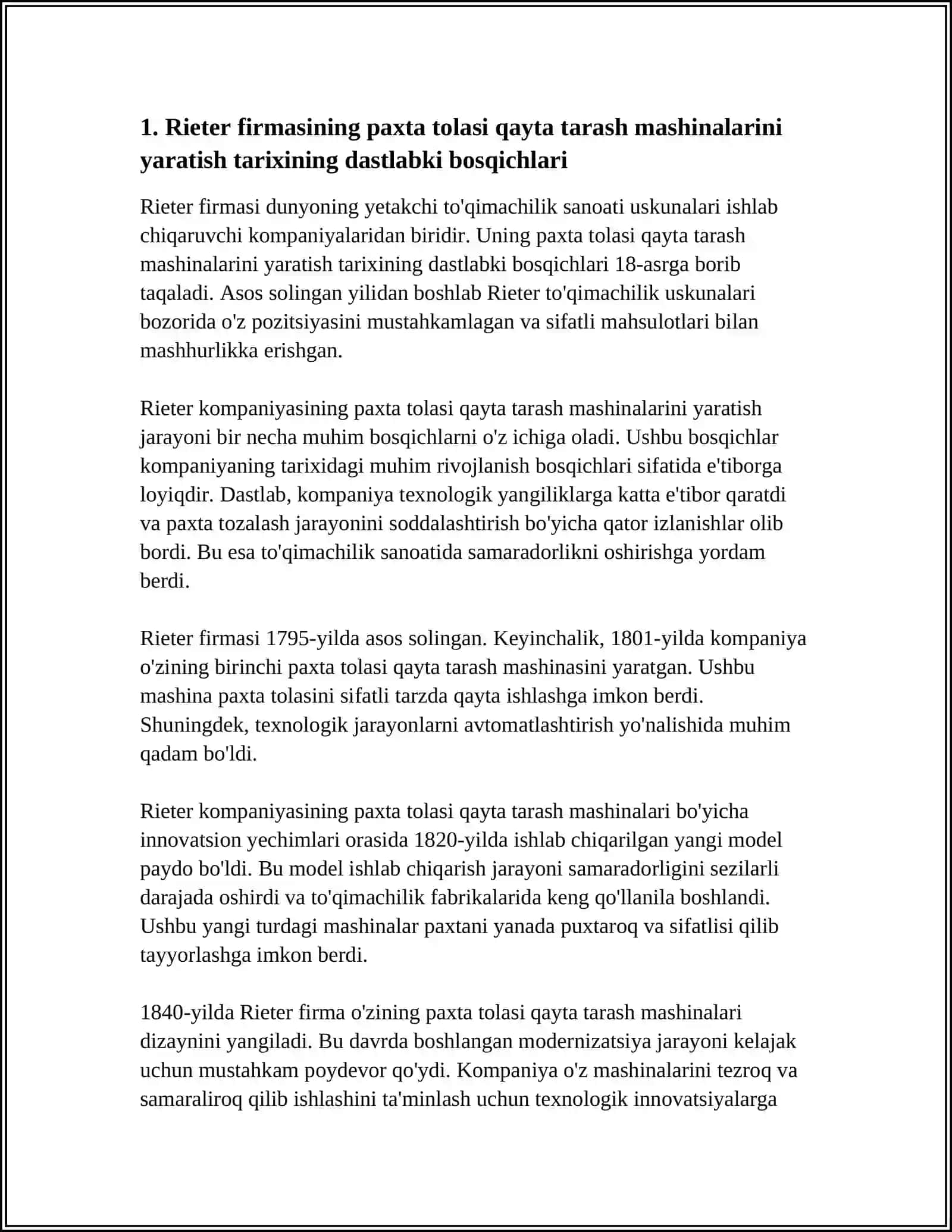 RIETER FIRMASINING PAXTA TOLASINI QAYTA TARASH MASHINALARI 4