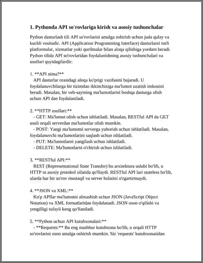"PYTHONDA API SOʻROVLARINI AMALGA OSHIRISH " REFERAT 4