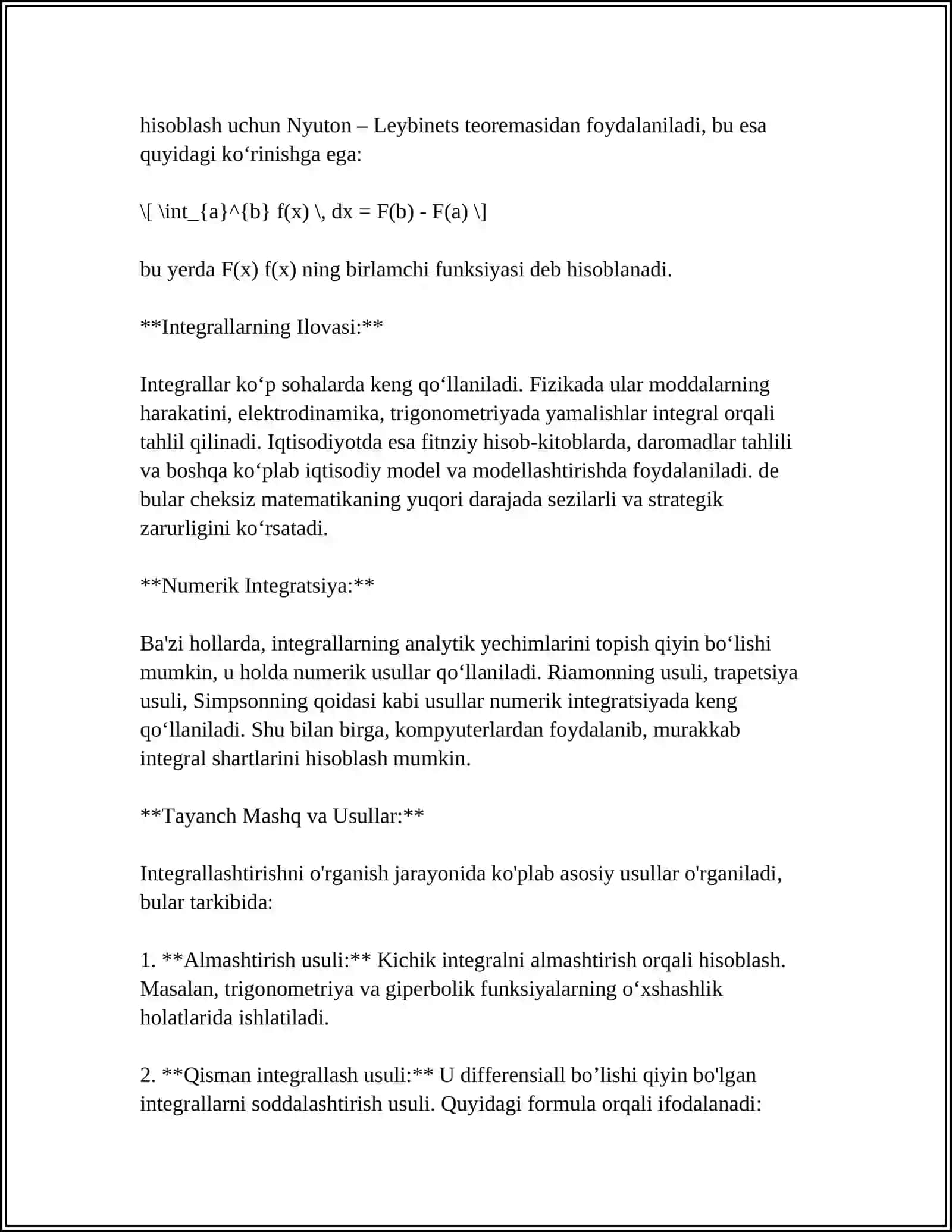 MOLIYAVIY TAHLILDA INTEGRAL HISOBI 4