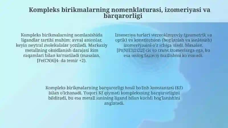 Kompleks birikmalar.Biokompleks birikmalar 4