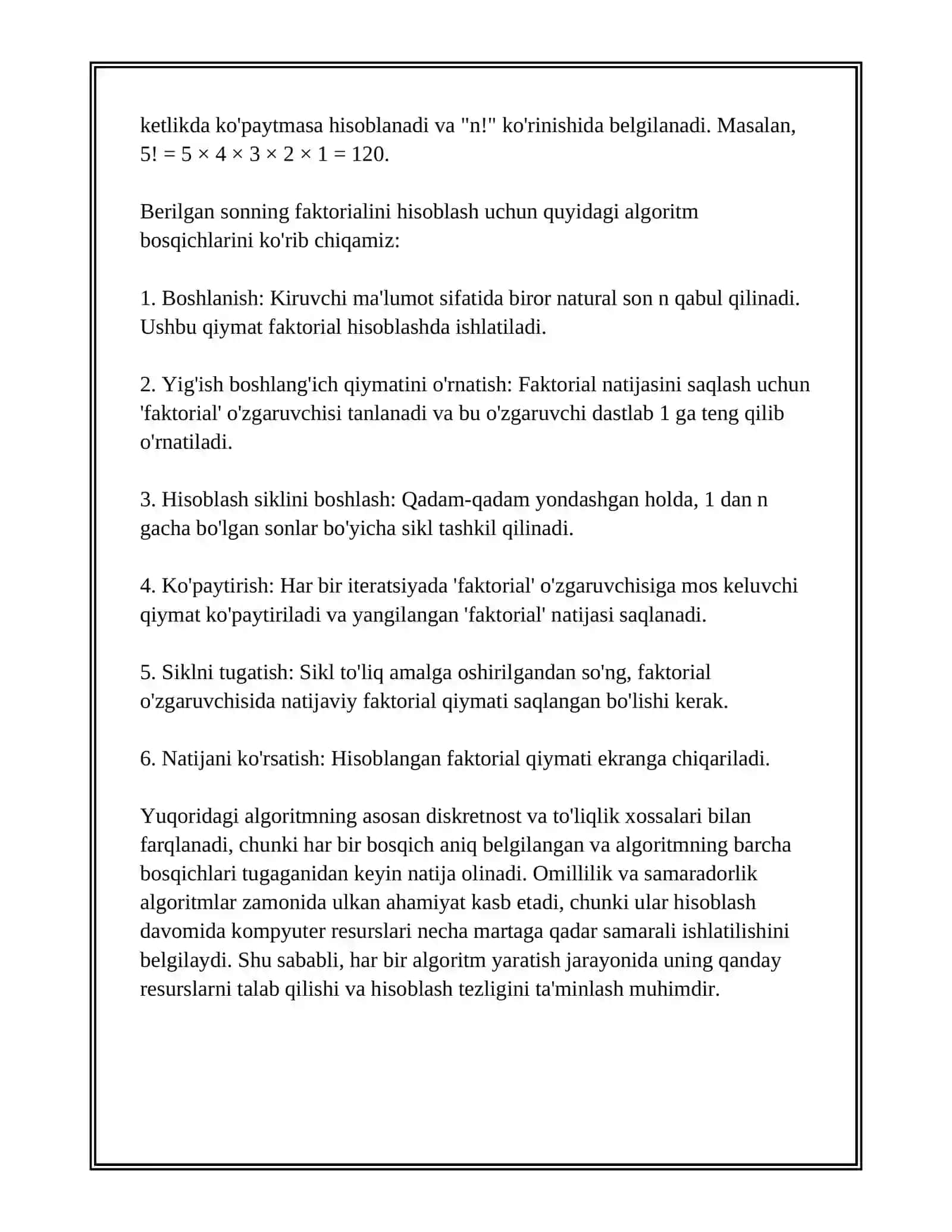 ALGORITM TUSHUNCHASI VA UNING ASOSIY XOSSALARI 4