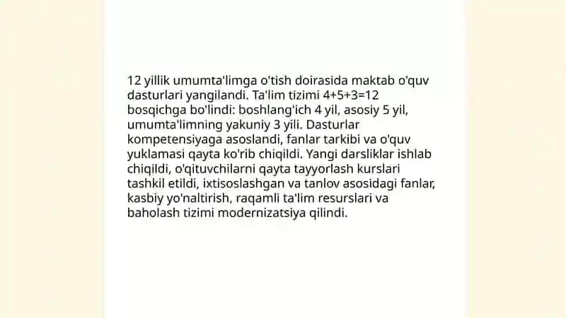 Oʻzbekiston respublikasi taʼlim sohasida amalga oshirilgan islohotlar 4