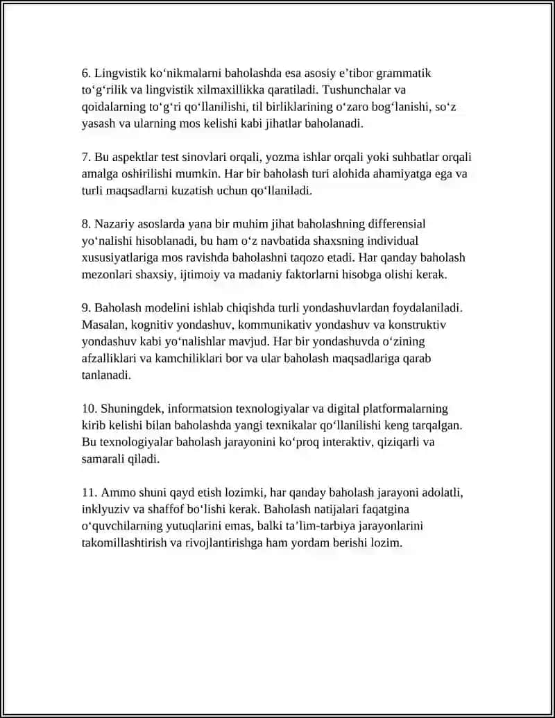 NUTQIY VA LINGVISTIK KOʻNIKMALARNI BAHOLASH MAZMUNI 4