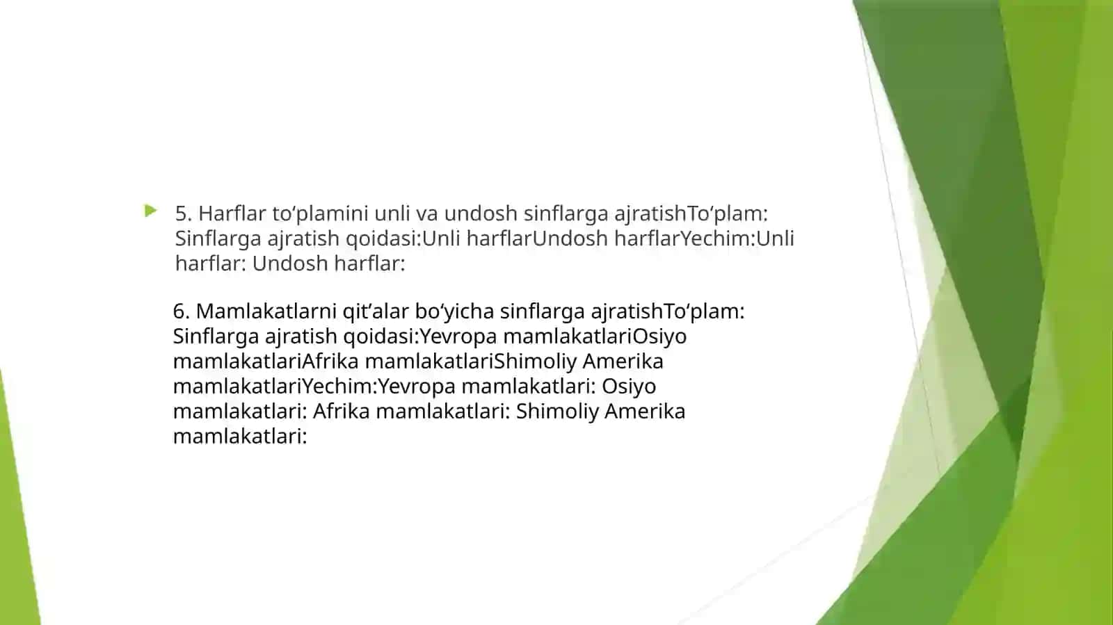 Toʻplamlarni sinflarga ajratishga oid misollar 4