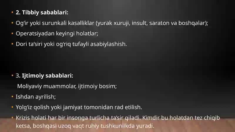 Krizis holatda bo’lgan bemorga maslahat berish 4