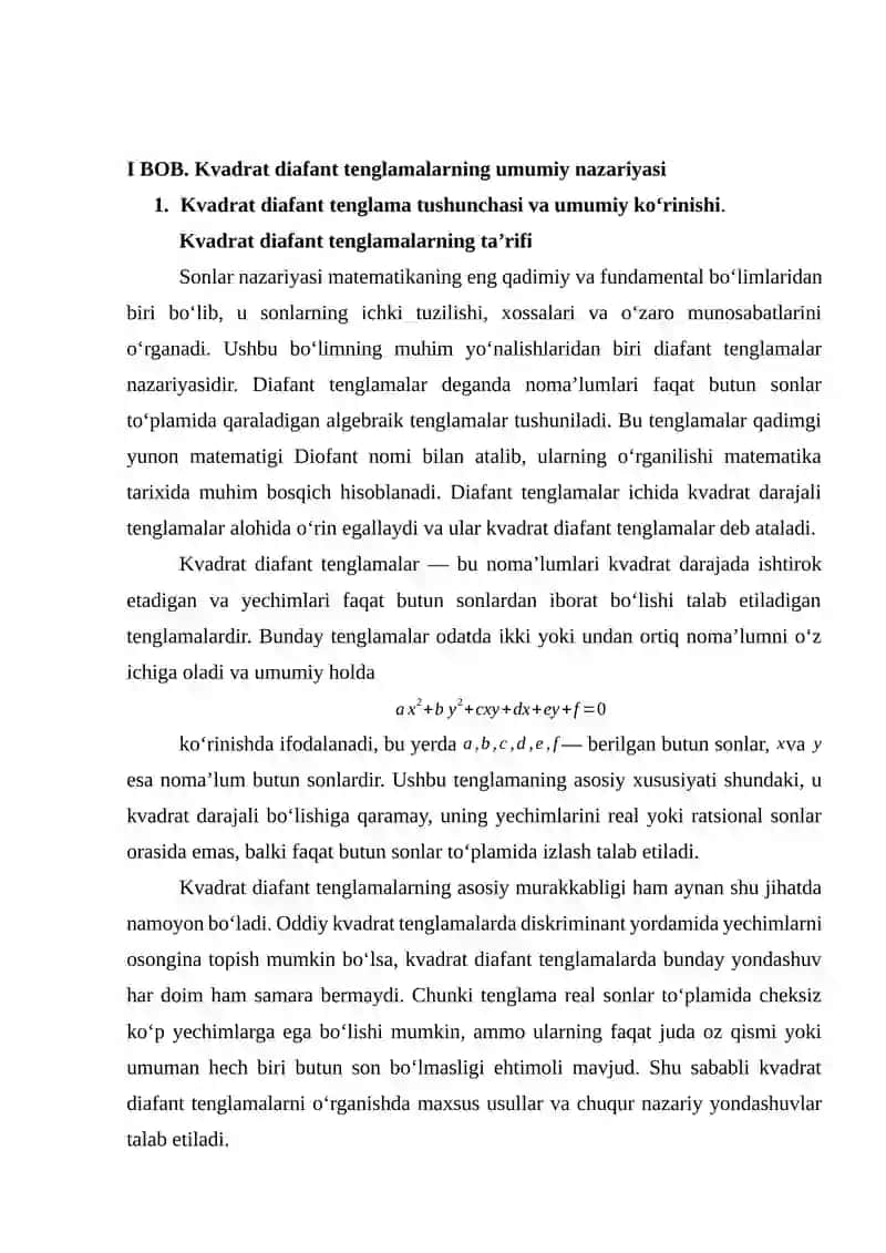 Kvadrat diafant tenglamalarni yechish 4